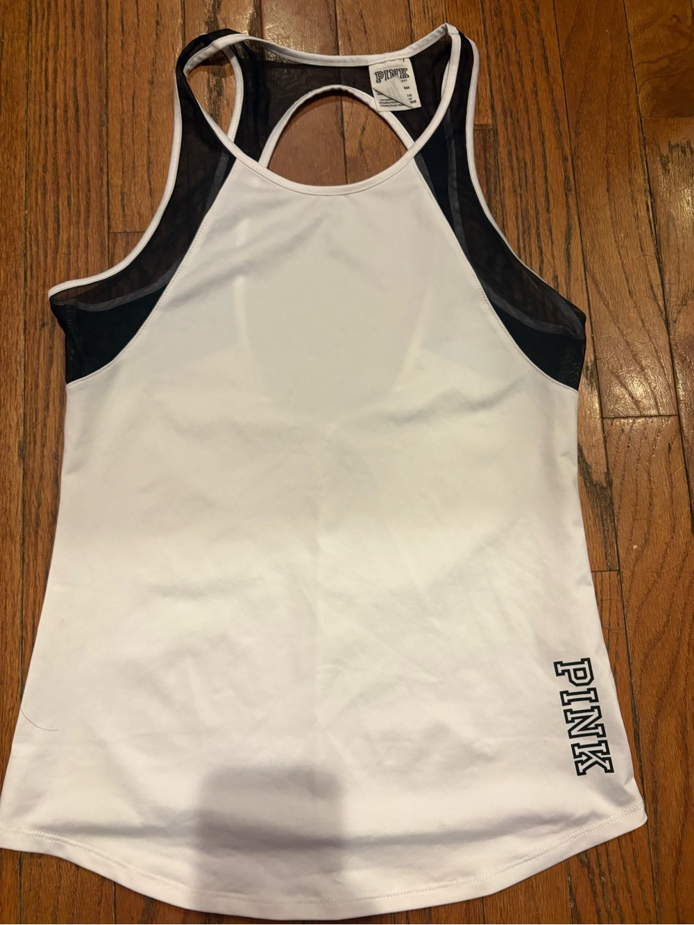 PINK Victoria's Secret White Tank with Black Mesh Racerback